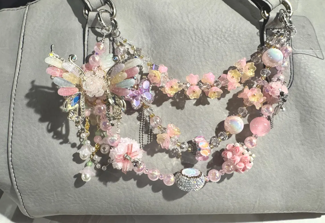 Pink Floral Bag Charm