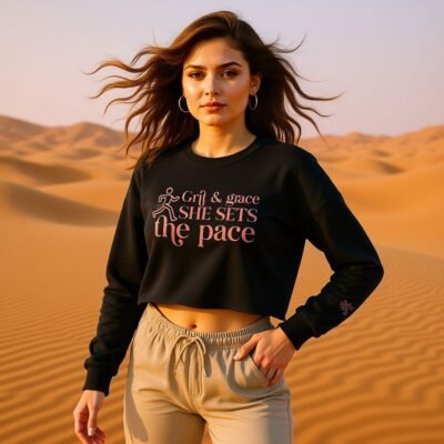 Grit & grace she sets the pace-Tenacious Crop Sweatshirt