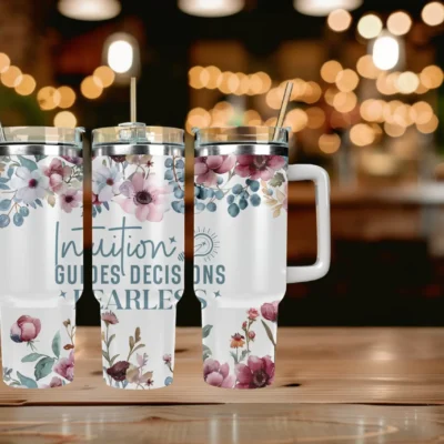 Intuition guides decisions fearless 40oz Travel Mug With Handle and Straw