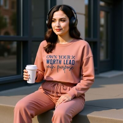 Own your worth lead with purpose-Self-Made Crop Sweatshirt