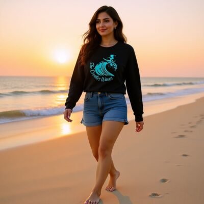 She Creates Waves Crop Sweatshirt