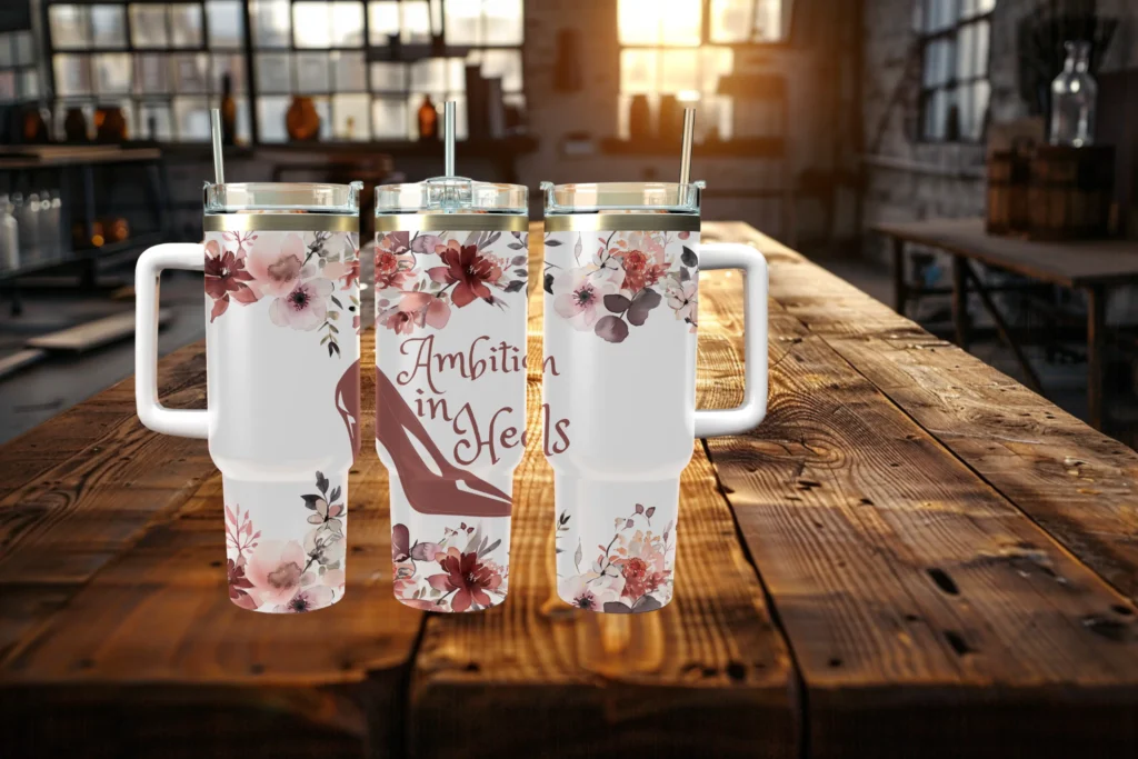 Ambition in Heels 40oz Travel Mug With Handle and Straw