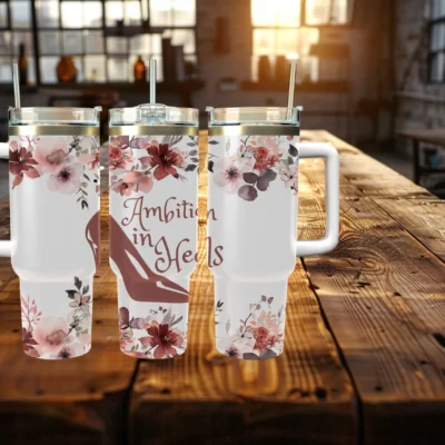 Ambition in Heels 40oz Travel Mug With Handle and Straw