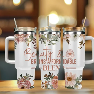 Beauty & brains a formidable blend 40oz Travel Mug With Handle and Straw