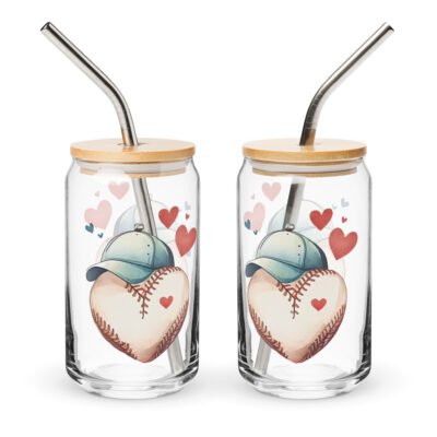 Cute Printed Can-shaped glass: Baseball hearts can-shaped glass