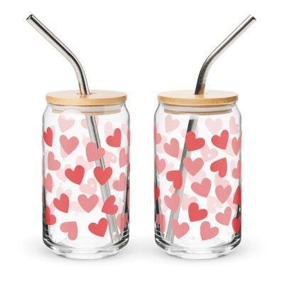 Gift 16oz Glass, Hearts wrap Can shaped glass