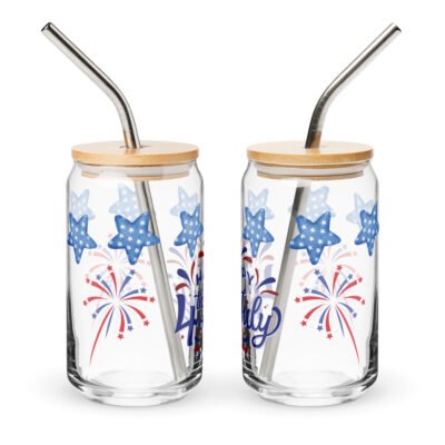 Can Glass Cup, 16oz glass: Patriot's Parade: Celebrating the 4th of July Can-shaped glass