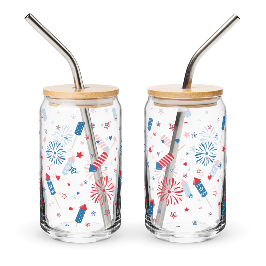 USA themed cup, 16oz glass- Freedom Fireworks Festival Can-shaped glass