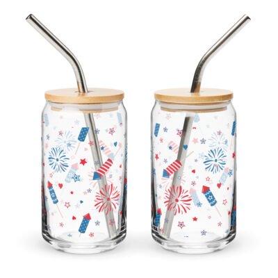 USA themed cup, 16oz glass- Freedom Fireworks Festival Can-shaped glass