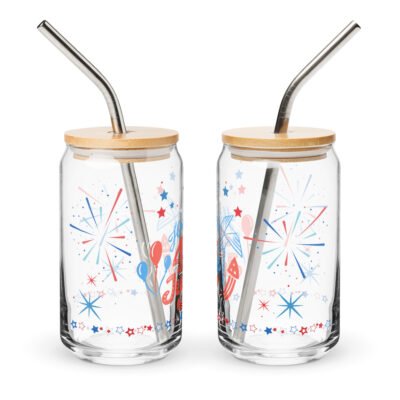 USA themed glass tumbler: Freedom Fest, A 4th of July Celebration Can-shaped glass