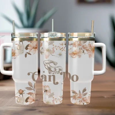 40oz Travel Mug With Handle and Straw- "Can Do"