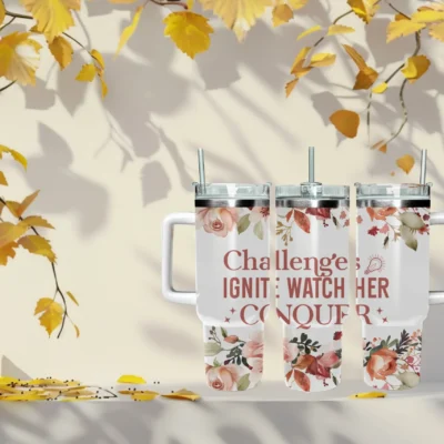 Challenges ignite watch her conquer 40oz Travel Mug With Handle and Straw