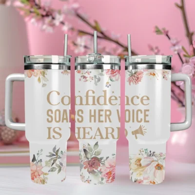 Confidence soars her voice is heard 40oz Travel Mug With Handle and Straw