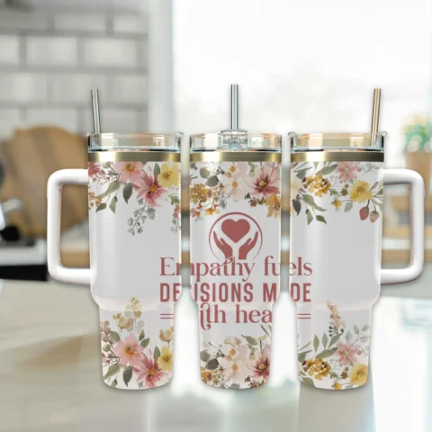 Empathy fuels decisions made with heart 40oz Travel Mug With Handle and Straw