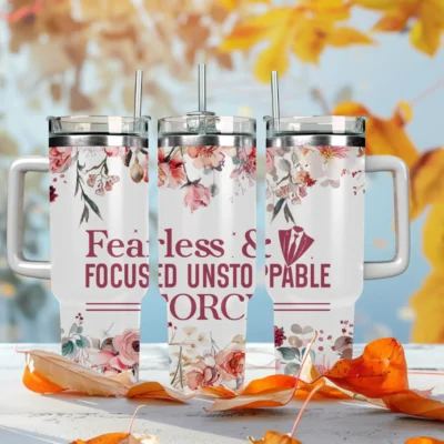 Fearless & Focused Unstoppable Force 40oz Travel Mug With Handle and Straw