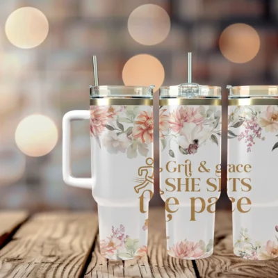 Grit & grace she sets the pace 40oz Travel Mug With Handle and Straw