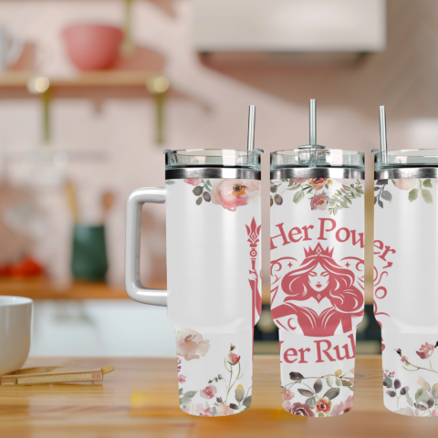 Her Power, Her Rules 40oz Travel Mug With Handle and Straw