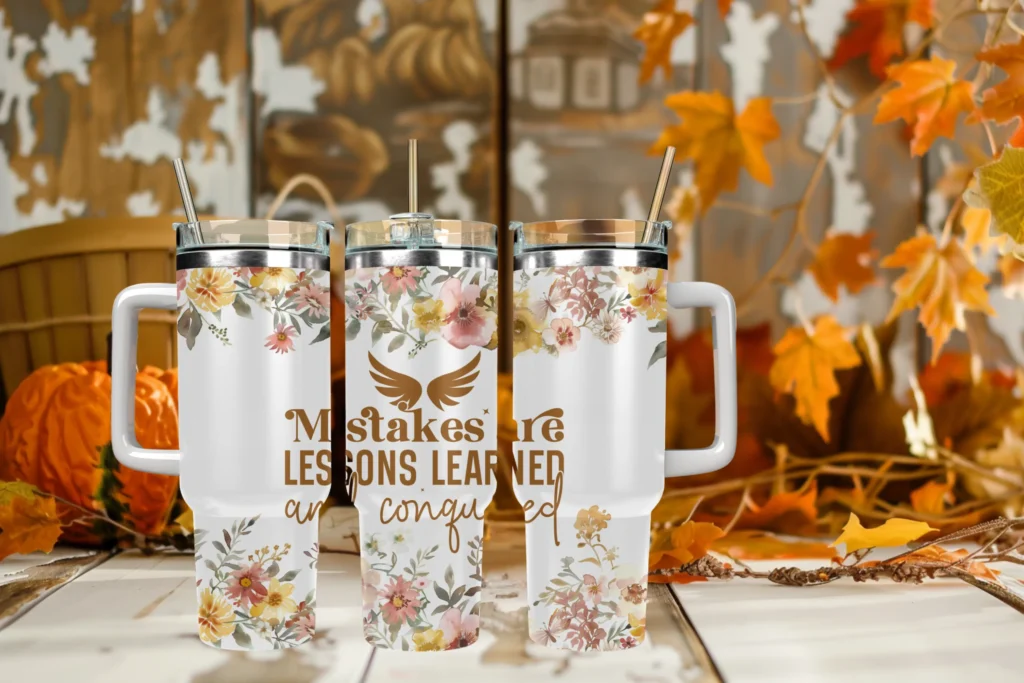 Mistakes are lessons learned and conquered 40oz Travel Mug With Handle and Straw