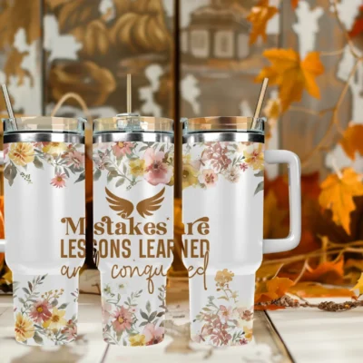 Mistakes are lessons learned and conquered 40oz Travel Mug With Handle and Straw