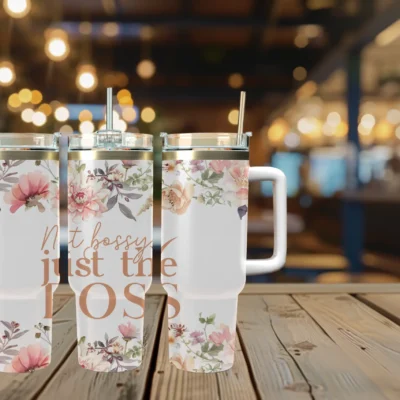 Not bossy just the boss 40oz Travel Mug With Handle and Straw