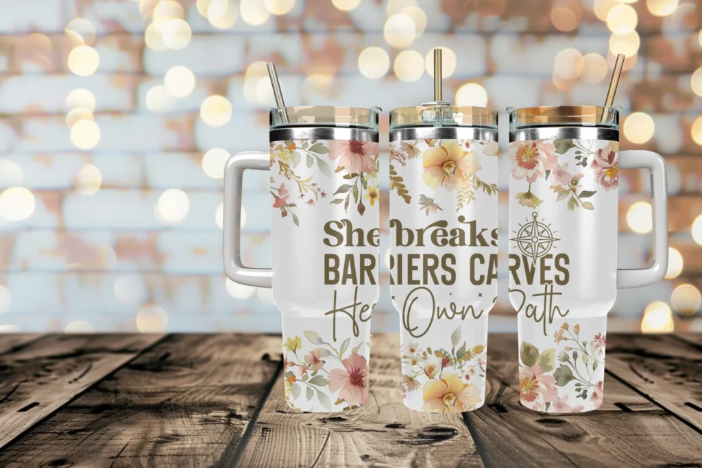 She breaks barriers carves her own path 40oz Travel Mug With Handle and Straw