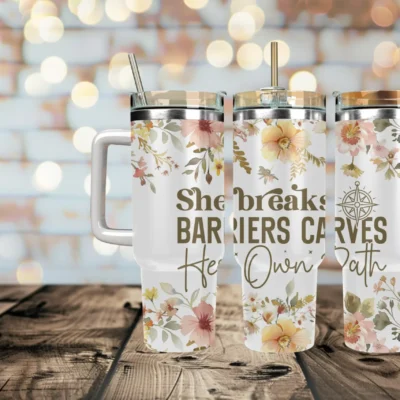 She breaks barriers carves her own path 40oz Travel Mug With Handle and Straw