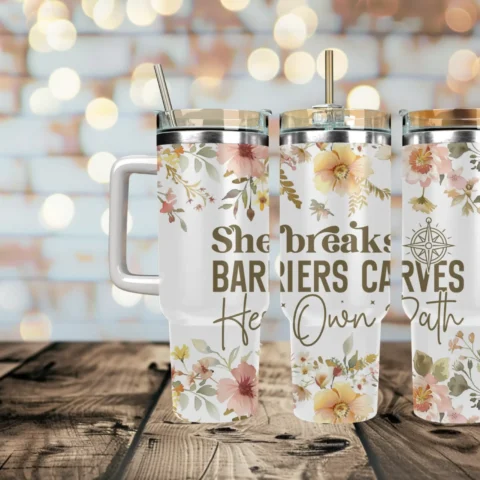 She breaks barriers carves her own path 40oz Travel Mug With Handle and Straw