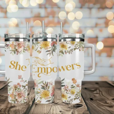 She Empowers 40oz Travel Mug With Handle and Straw