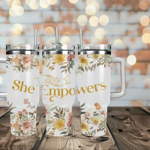 She Empowers 40oz Travel Mug With Handle and Straw