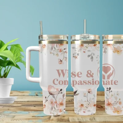 Wise & Compassionate 40oz Travel Mug With Handle and Straw