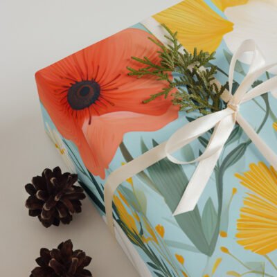 Floral Serenity: Blossoms on Sky Blue Wrapping paper sheets