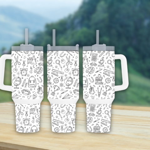 Campus Cooler: Stay Refreshed with 40oz School Tools Pattern Travel Mug