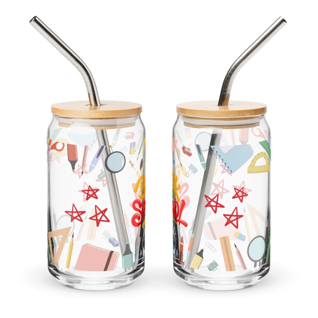 Can Glass Cup, Can shaped glass tumbler- 16oz themed school supplies glass