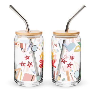 Can Glass Cup, Can shaped glass tumbler- 16oz themed school supplies glass
