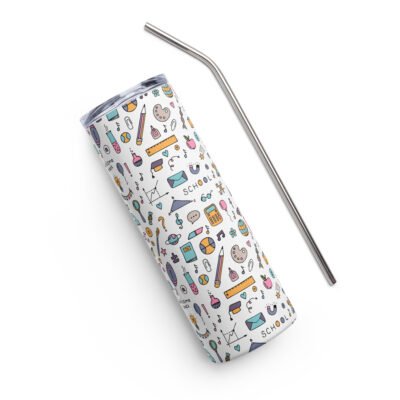 School Supplies Patterned Lid and Straw - 20 oz Stainless steel tumbler