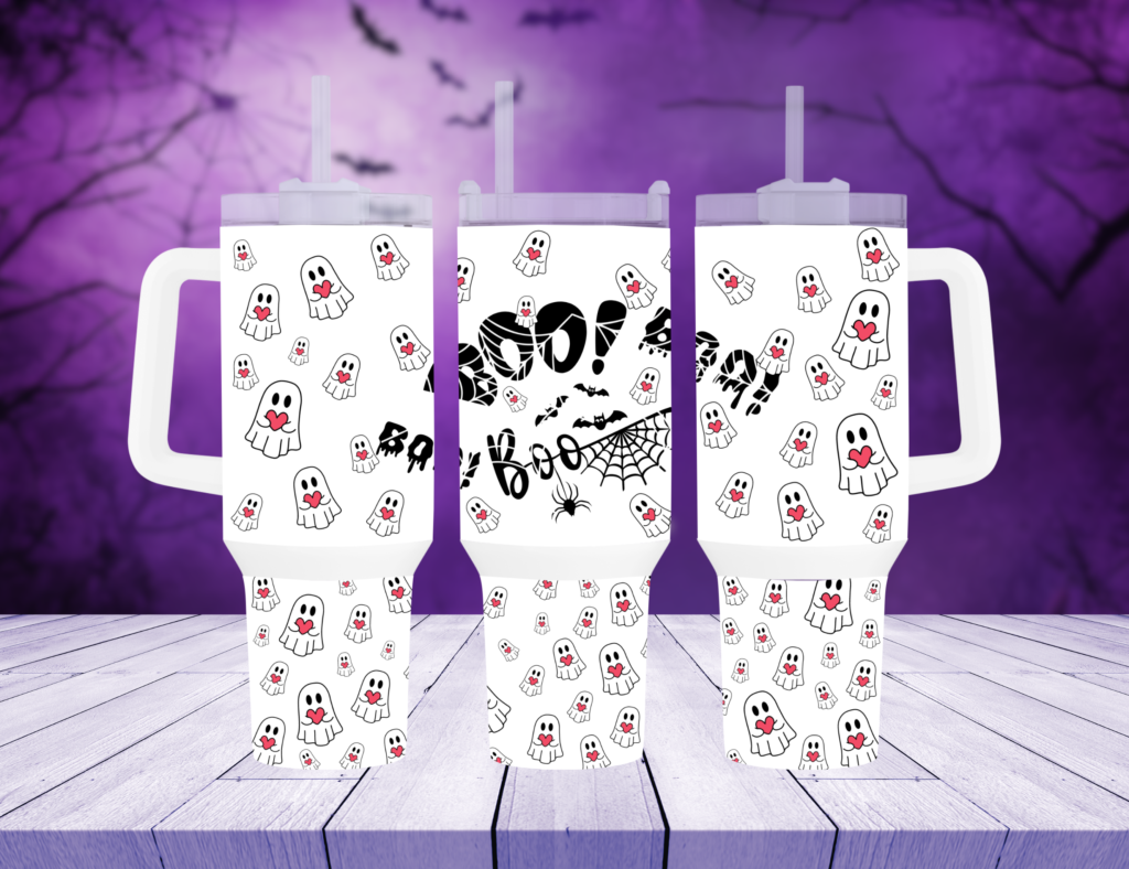 Boo-tiful Sips: 40oz Halloween Travel Mug with Handle