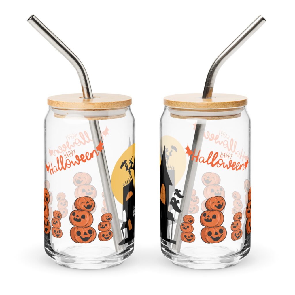 Halloween 16oz Printed Drinking Glass – Witchy Sips:Perfect Brew in a Can Shaped Coffee Glass