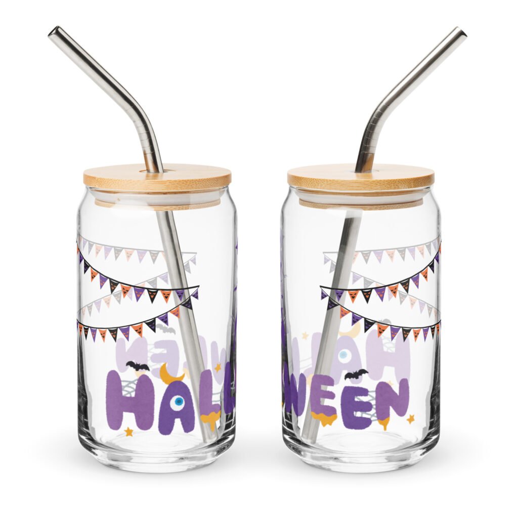 Can-Shaped Glass with Lid and Straw, 16oz glass – Halloween Drinkware
