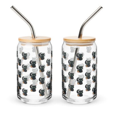 Can-Shaped Glass with Straw (16oz)-Black Cat Halloween
