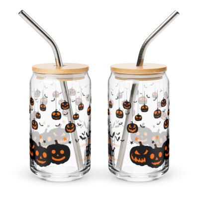 Engraved Halloween 16oz  Can-shaped glass- Personalized Spooky Drinkware