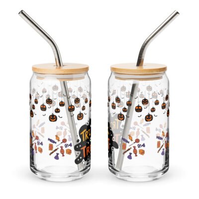 Halloween Can Shaped Glass with Lid and Straw, 16oz - Phantom Party glass