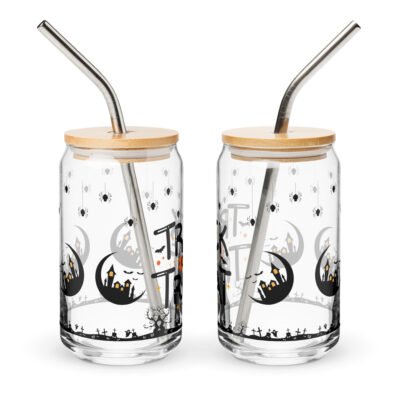 Halloween Theme Printed 16oz Glass:"Trick or Treat" Can-shaped glass