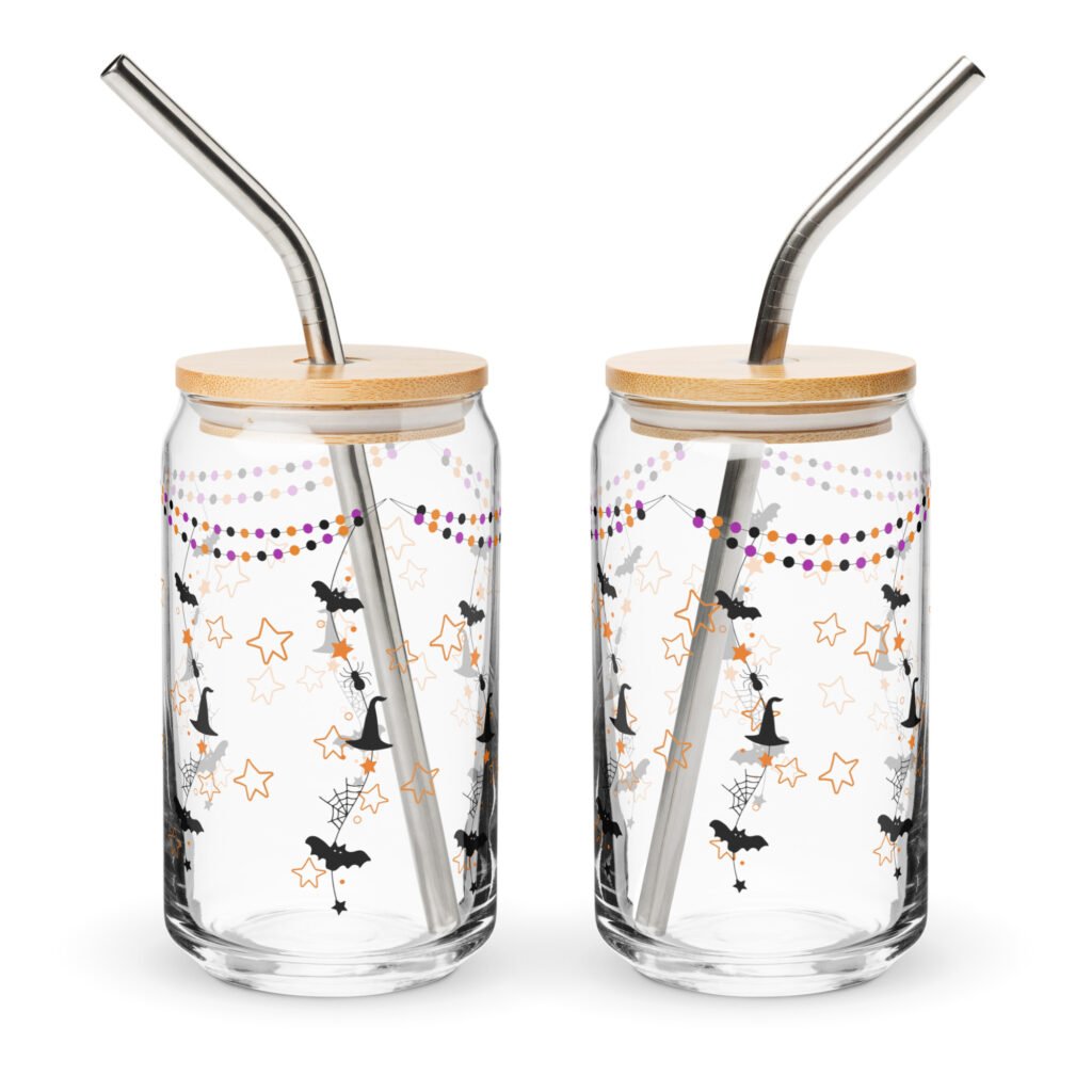 16oz Halloween Can Shaped Drinking Glass with Lid- halloween themed glass