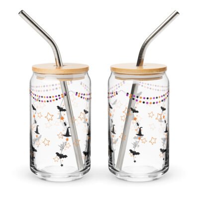 16oz Halloween Can Shaped Drinking Glass with Lid- halloween themed glass