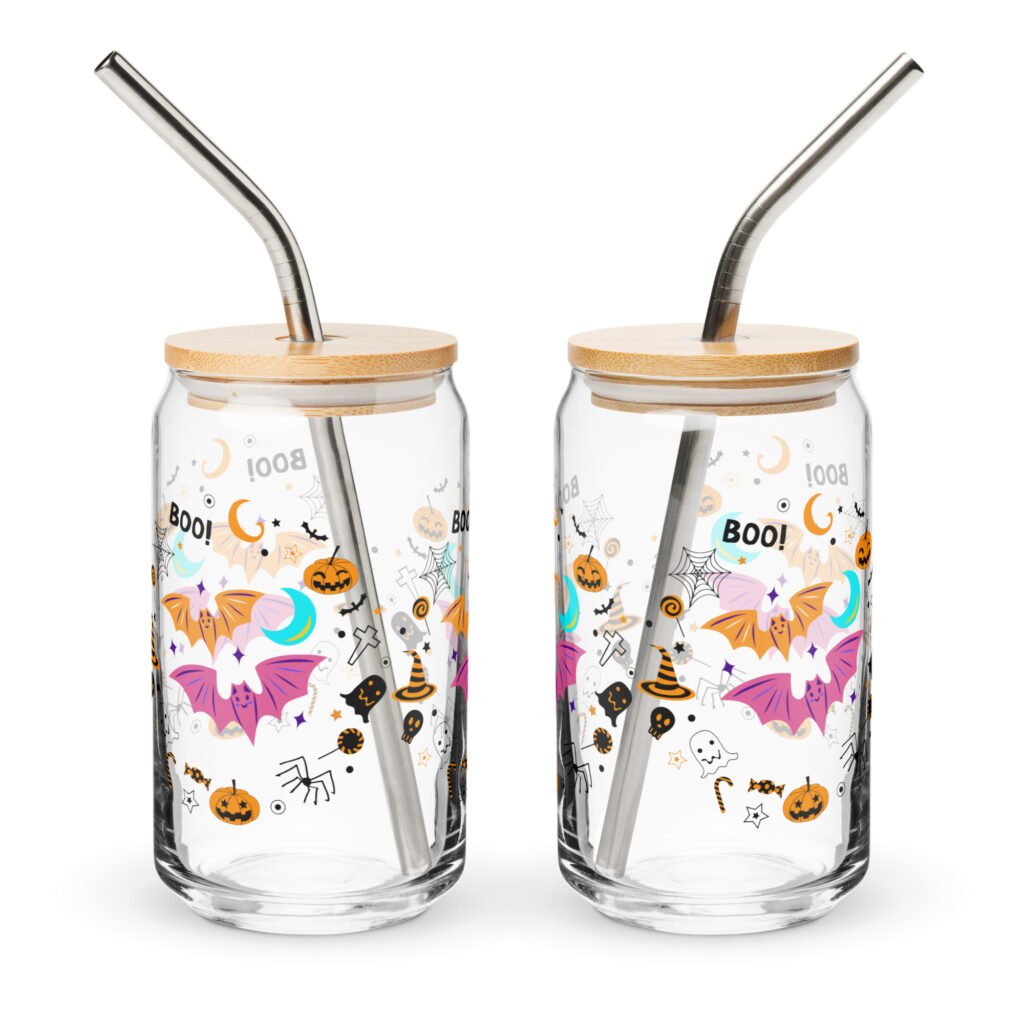 Halloween Design printing glass, 16oz can shaped glass
