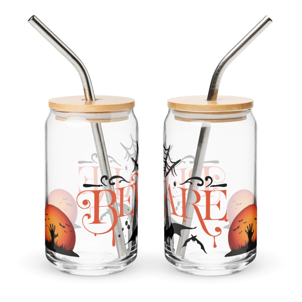 Bats & Brews: 16oz Halloween Can-Shaped Printed Drinking Glass