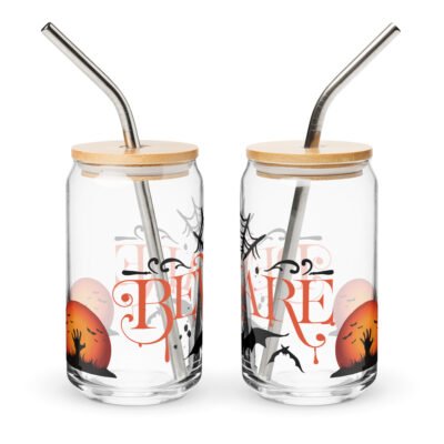 Bats & Brews: 16oz Halloween Can-Shaped Printed Drinking Glass