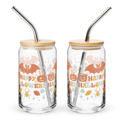 Halloween Edition 16oz Can-Shaped Coffee Glass with Straw