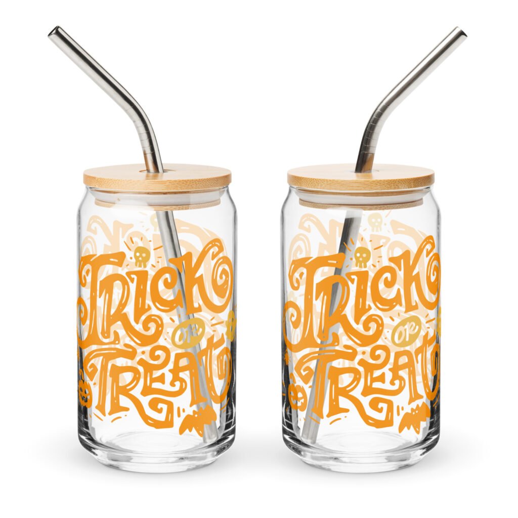 Tricks & Treats: 16oz Halloween Can-Shaped Coffee Glass with Straw