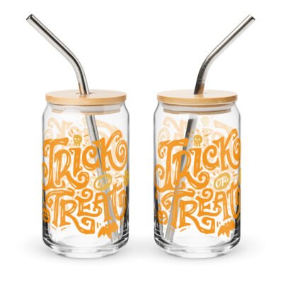 Tricks & Treats: 16oz Halloween Can-Shaped Coffee Glass with Straw